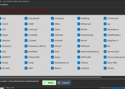 Email Sorter Sorting Options